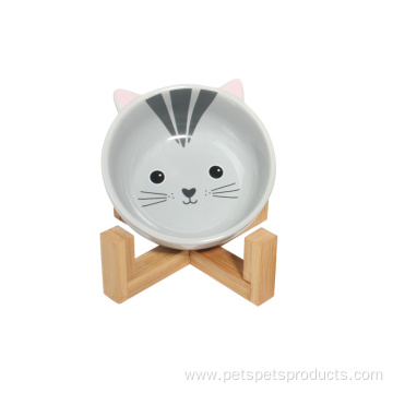 Ceramic Pet Cat Dog Food Bowl With Stand